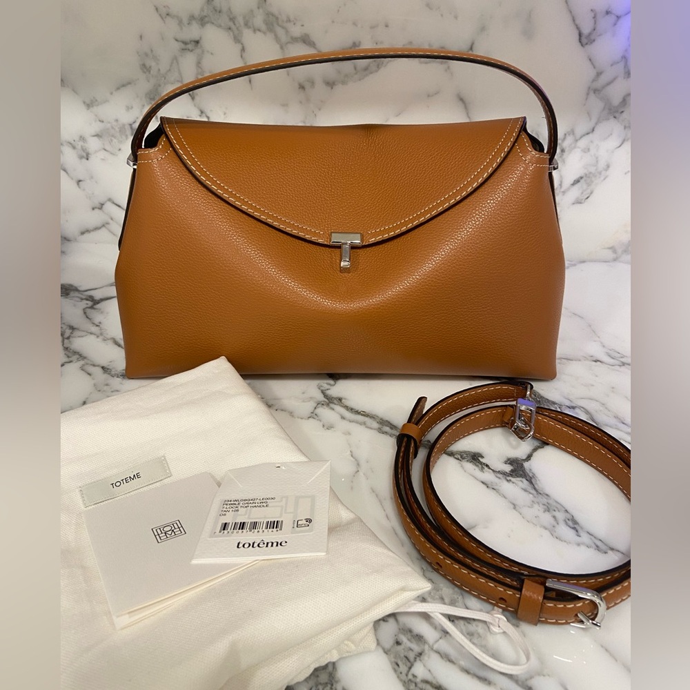 Toteme T-Lock Top Handle Bag — Tan Pebble Grain Leather